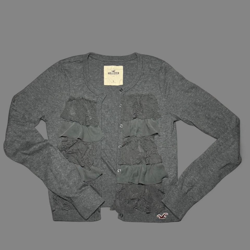 Y2K Hollister Charcoal Ruffle Cardigan